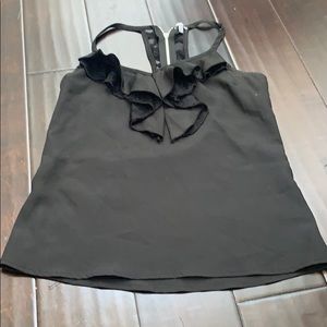 Black ruffle silk tank